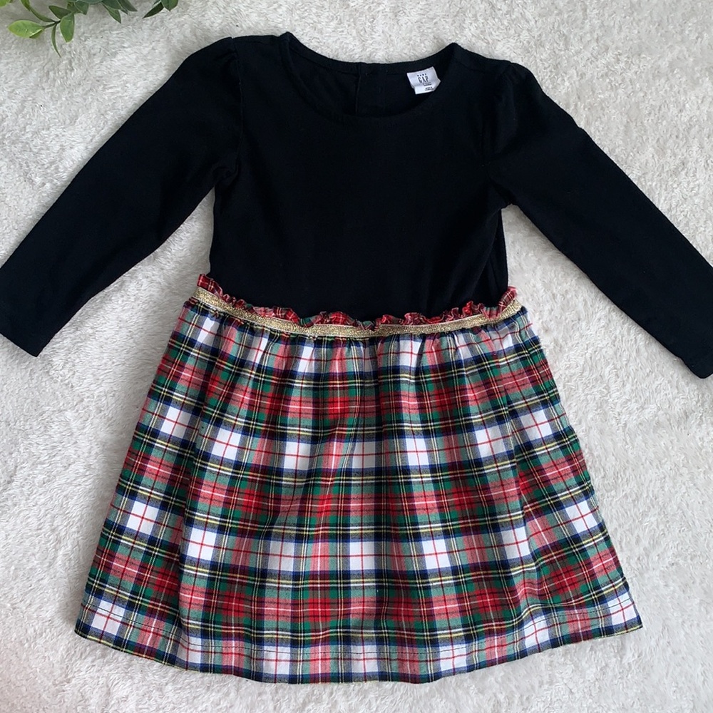 GAP Black & Red White Green Plaid Dress 3 EUC - Picture 2 of 10